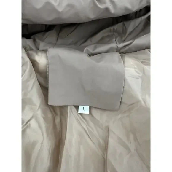 Shein Puffer Coat Jacket Sz L Brown Minimalist Trendy High Neck Normcore - Picture 8 of 11